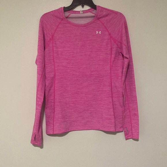 EUC Under Armour Long Sleeve Finger Hole Active Pink Workout Pullover Top - Sz L - Picture 1 of 3